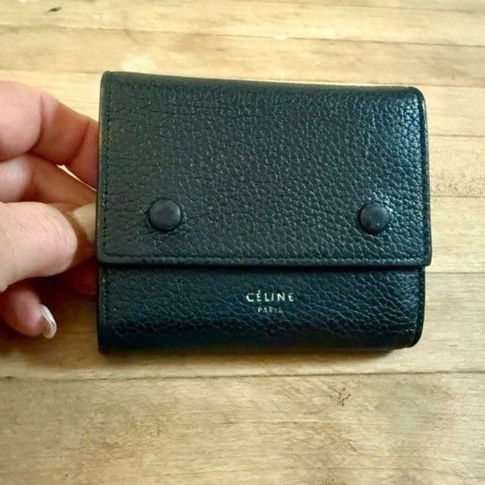 Celine Drummed Calfskin Small Multifunction Folded Wallet Black